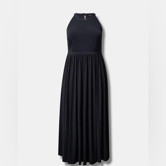 torrid Dresses & Skirts - Torrid Elegant Black Maxi Studio Knit Halter Dress size 0 (size 12)with pockets.